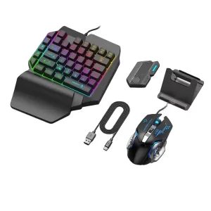 Set Gaming Profesional, DomestiQ, 4-în-1 pentru Mobil, Tabletă și PC – Tastatură Mecanică RGB, Mouse LED, Adaptor USB, Compatibil Android / iOS / Windows