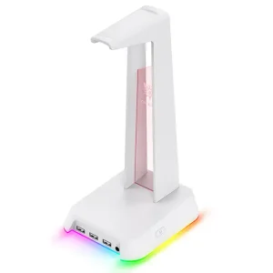 Suport Căști Gaming RGB, DomestiQ, model Onikuma ST-2 – Hub USB 2.0, Iluminare LED, Design Futurist, Compatibil Universal – White Edition